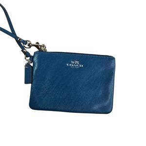 Coach Shingled teal blue leather small wristlet
